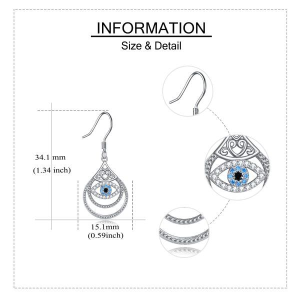 Sterling Silver Evil Eye Dangle Earrings-1