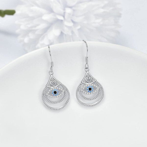 Sterling Silver Evil Eye Dangle Earrings-3