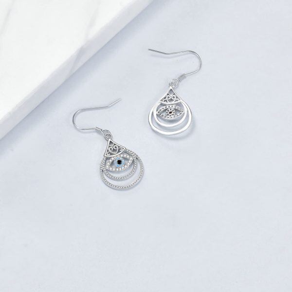 Sterling Silver Evil Eye Dangle Earrings-4