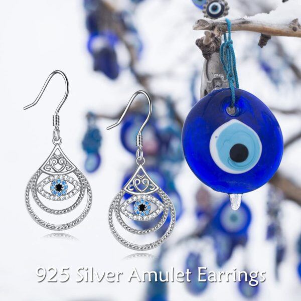 Sterling Silver Evil Eye Dangle Earrings-5