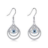 wholesale 925 Sterling Silver Blue CZ Evil Eye Celtic Knot Dangle Earrings for Women- Rhodium Plated