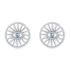 Sterling Silver Evil Eye Stud Earrings-0