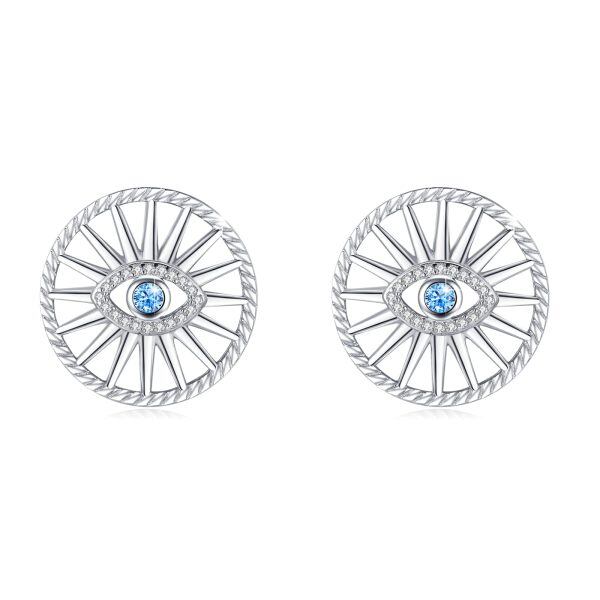 Sterling Silver Evil Eye Stud Earrings-0