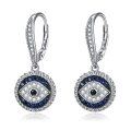 wholesale 925 Sterling Silver Evil Eye Blue Crystal Drop Dangle Leverback Earring Minimalist Jewelry for Women Girls Gift 4cm Length-0-0