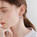 wholesale 925 Sterling Silver Evil Eye Blue Crystal Drop Dangle Leverback Earring Minimalist Jewelry for Women Girls Gift 4cm Length-0-3