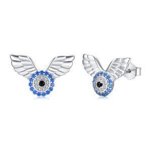 Sterling Silver Evil Eye Angel Wings Stud Earrings-0