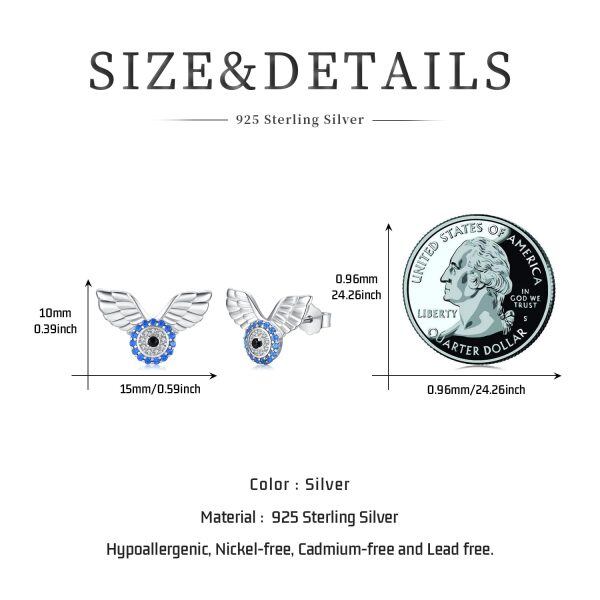 Sterling Silver Evil Eye Angel Wings Stud Earrings-1