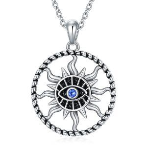 Sterling Silver Sun and Evil Eye Pendant Necklace-0