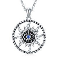 wholesale 925 Sterling Silver CZ Turkish Evil Eye Sun Pendant Necklaces for Women Men Gifts Jewelry Accessories 45cm Chain Length- Rhodium Plated