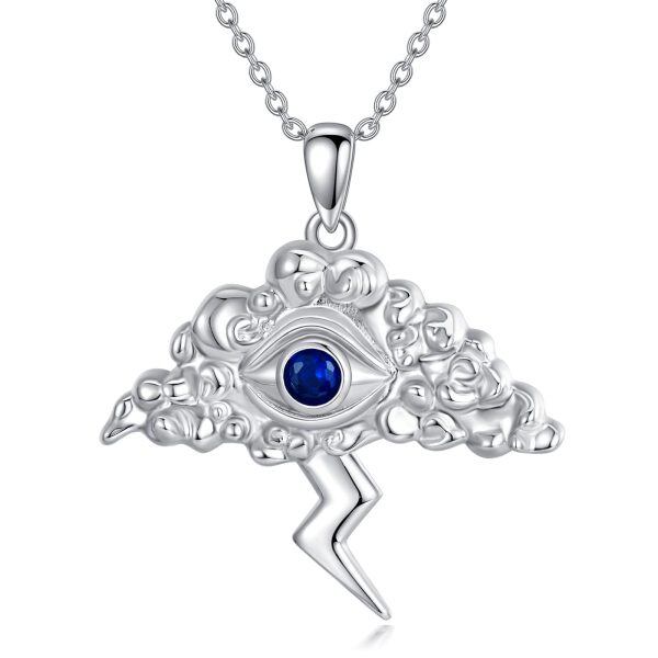 Sterling Silver Lightning Bolt Evil Eye Pendant Necklace-0