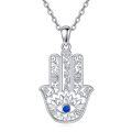 wholesale 925 Sterling Silver Blue Evil Eye Hamsa Hand Pendant Necklace for Women and Men-0-0