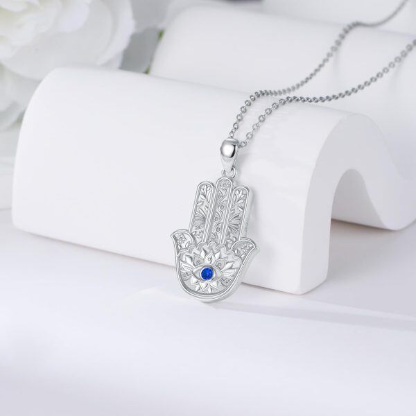 Sterling Silver Fatima Hand Evil Eye Pendant Necklace-3