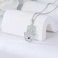 wholesale 925 Sterling Silver Blue Evil Eye Hamsa Hand Pendant Necklace for Women and Men-0-3