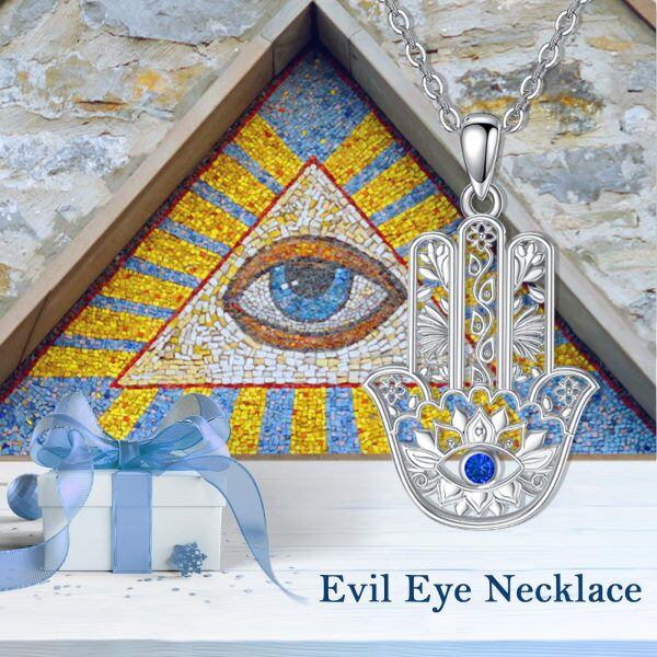 Sterling Silver Fatima Hand Evil Eye Pendant Necklace-5