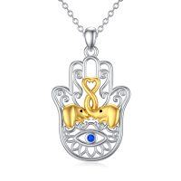 wholesale 925 Sterling Silver Metal Elephant and Hamsa Evil Eye Pendant Necklaces for Women Girls- Rhodium And Gold Plated