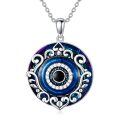 wholesale 925 Sterling Silver Round Blue Crystal Evil Eye Third Eye Pendant Necklace Jewelry-0-7