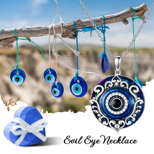 Sterling Silver Evil Eye Crystal Pendant Necklace-3