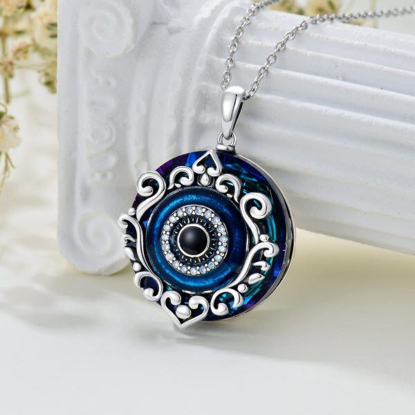 Sterling Silver Evil Eye Crystal Pendant Necklace-4