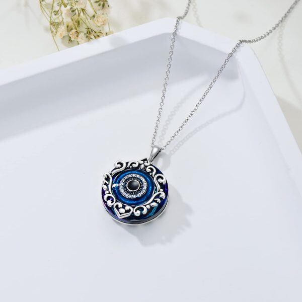 Sterling Silver Evil Eye Crystal Pendant Necklace-5