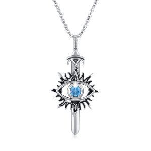 Sterling Silver Sword Evil Eye Pendant Necklace-0