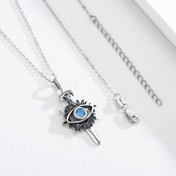 Sterling Silver Sword Evil Eye Pendant Necklace-4