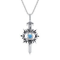 wholesale 925 Sterling Silver Evil Eye Blue Zircon Sword Protection Necklace Pendant Jewelry for Women and Girls- Oxidized/Oxidised