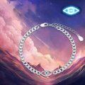 wholesale 925 Sterling Silver Cuban Chain Evil Eye CZ Adjustable Bracelet for Women Girls-0-5
