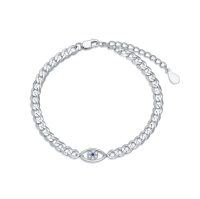 wholesale 925 Sterling Silver Cuban Chain Evil Eye CZ Adjustable Bracelet for Women Girls- Rhodium Plated