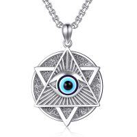 wholesale 925 Sterling Silver Evil Eye Star of David Necklace Pendant for Women and Men- Oxidized/Oxidised