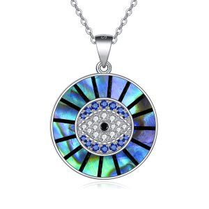 Sterling Silver Evil Eye Abalone Shell Pendant Necklace-0