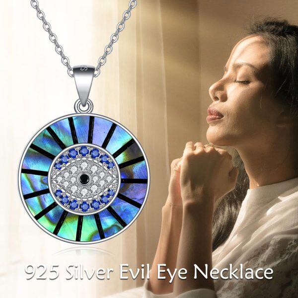 Sterling Silver Evil Eye Abalone Shell Pendant Necklace-3