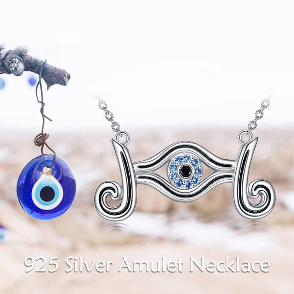 Sterling Silver Blue Evil Eye Pendant Necklace-5