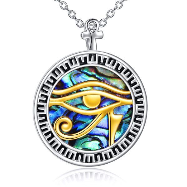 Sterling Silver Evil Eye Abalone Shell Amulet Pendant Necklace-0