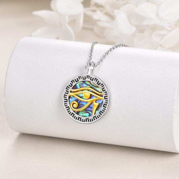 Sterling Silver Evil Eye Abalone Shell Amulet Pendant Necklace-3