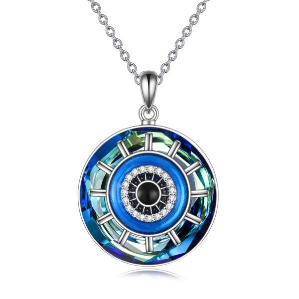 Sterling Silver Evil Eye Pendant Necklace with Crystal Circle-0