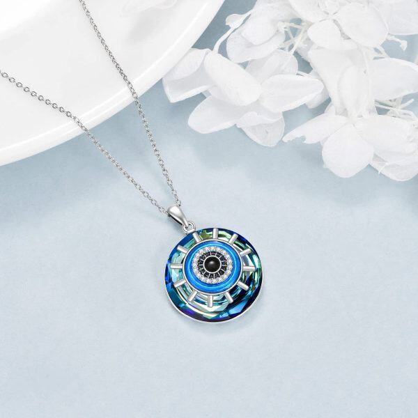 Sterling Silver Evil Eye Pendant Necklace with Crystal Circle-5