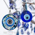 wholesale 925 Sterling Silver Round Blue Crystal Evil Eye Third Eye Pendant Necklace Jewelry-0-6