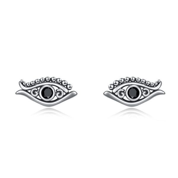 Sterling Silver Oxidized Evil Eye Stud Earrings-0