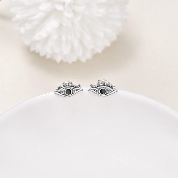 Sterling Silver Oxidized Evil Eye Stud Earrings-3