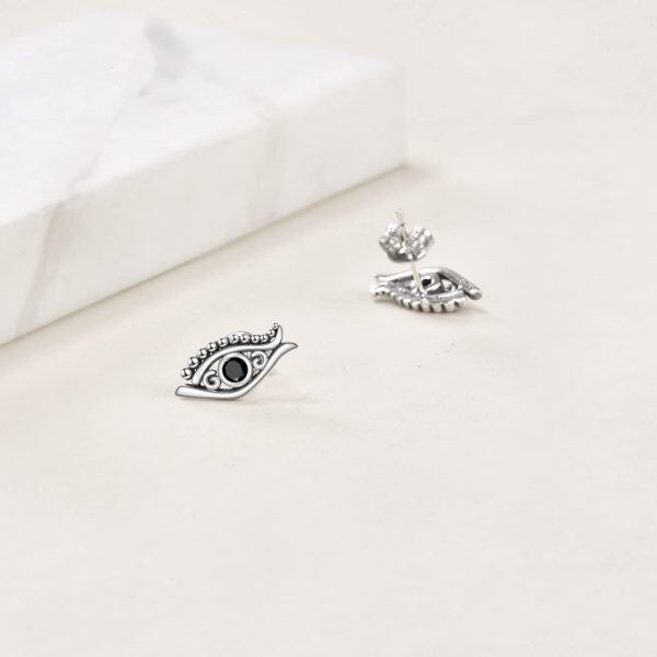 Sterling Silver Oxidized Evil Eye Stud Earrings-4