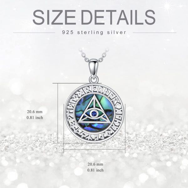 Sterling Silver Norse Viking Evil Eye Pendant Necklace with Abalone Shell-1