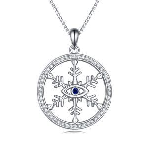 Sterling Silver Snowflake Evil Eye Pendant Necklace-0