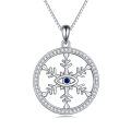 wholesale 925 Sterling Silver Round Blue Stone Evil Eye Snowflake Pendant Necklace for Women Girls Gifts-0-0