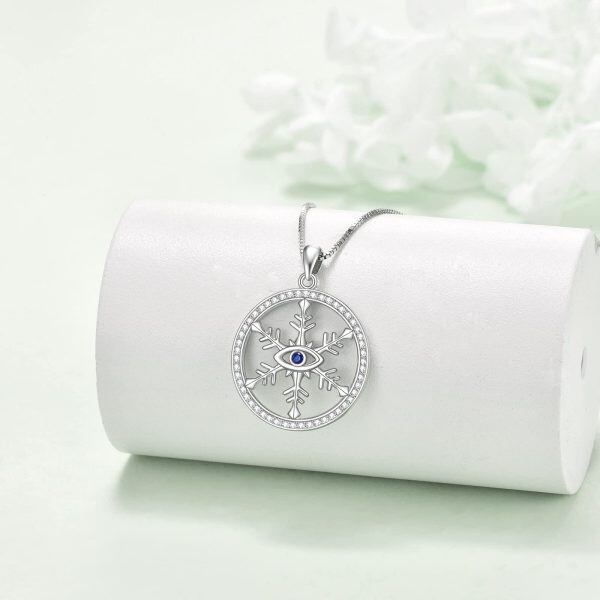 Sterling Silver Snowflake Evil Eye Pendant Necklace-3