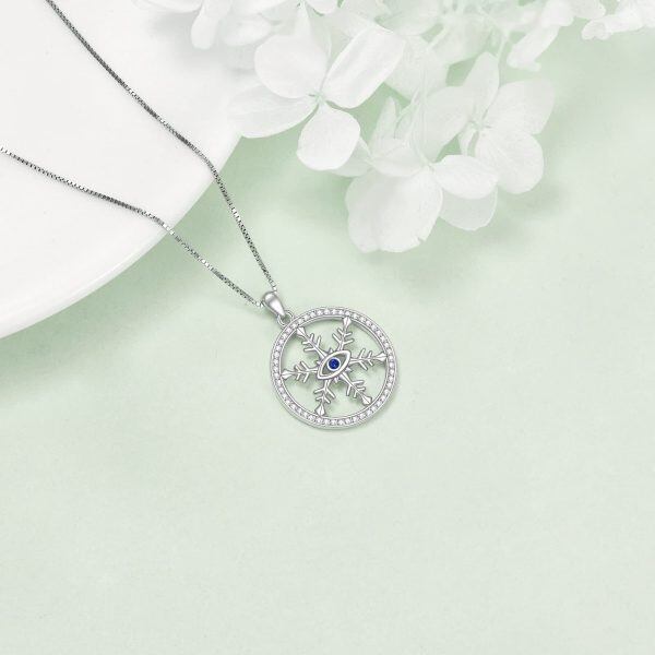 Sterling Silver Snowflake Evil Eye Pendant Necklace-4