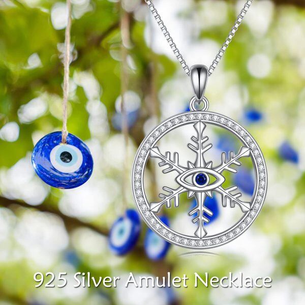 Sterling Silver Snowflake Evil Eye Pendant Necklace-5