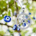 wholesale 925 Sterling Silver Round Blue Stone Evil Eye Snowflake Pendant Necklace for Women Girls Gifts-0-5