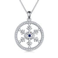 wholesale 925 Sterling Silver Round Blue Stone Evil Eye Snowflake Pendant Necklace for Women Girls Gifts- Rhodium Plated