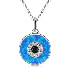 Sterling Silver Blue Opal Evil Eye Pendant Necklace-0