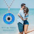wholesale 925 Sterling Silver Blue Fire Opal Evil Eye CZ Halo Pendant Necklace for Women Girls-0-5